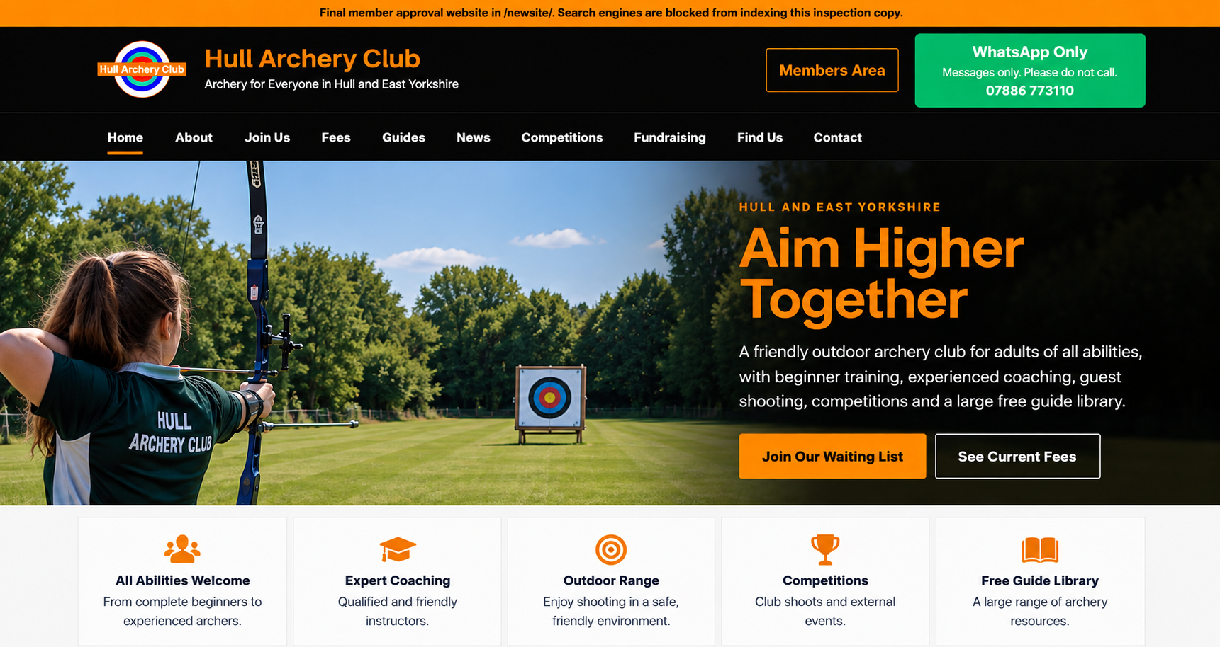 Hull Archery Club website design project