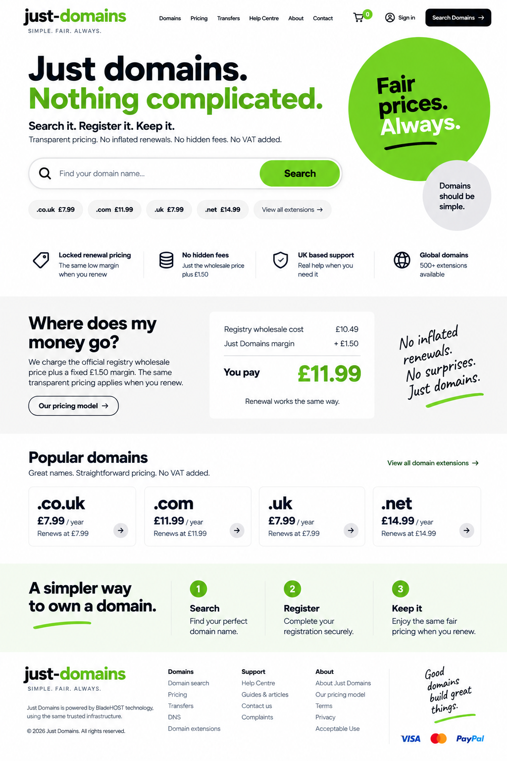 Just Domains website